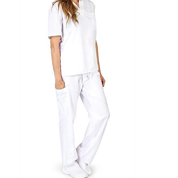 WHITE SCRUBS SET SIZE MEDIUM, fits like large - Picture 2 of 11